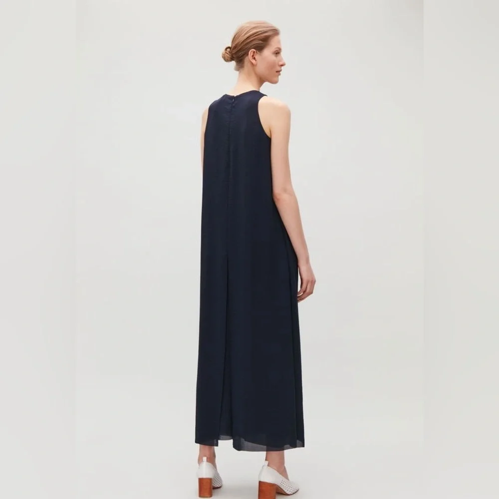 COS Black Sleeveless Maxi Dress Side Slit Minimalist Scandi Modern Size 4